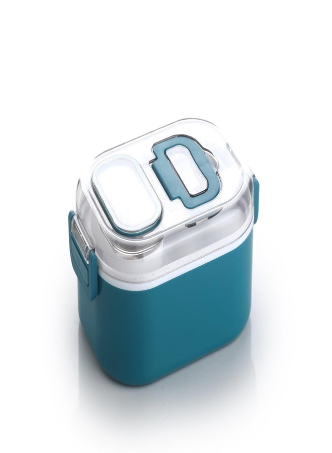 Attro Happy Meal Lunch Box Comes with 1 Small Container, Stylish Anti Spill Lid & 1 Baby Spoon Outer Plastic & Inner Stainless Steel BPA Free, Food Grade - 700ml Peacock Green - Image 1